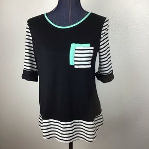 Roly Poly-Black/White Striped Short Sleeve Blouse